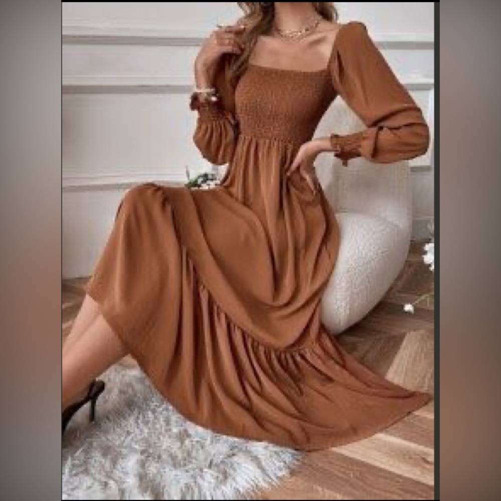 Elegant rust/Brown Long Sleeve Dress